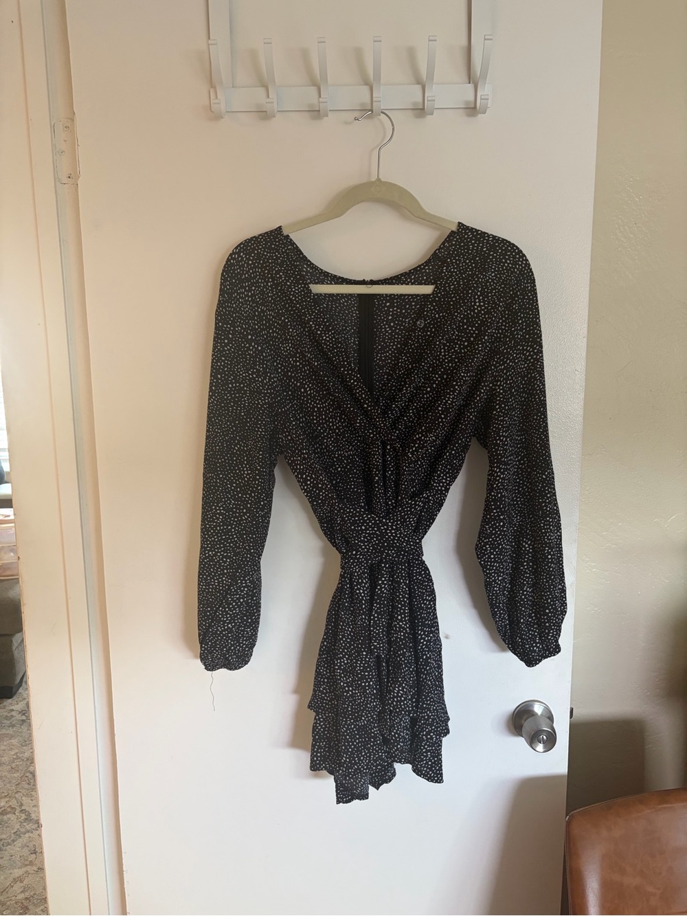 Black Polka Dot Wrap Mini Dress